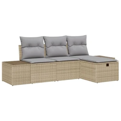 Afbeelding van vidaXL 4 delige Tuin Sofa Set met Kussens Beige Poly Rattan