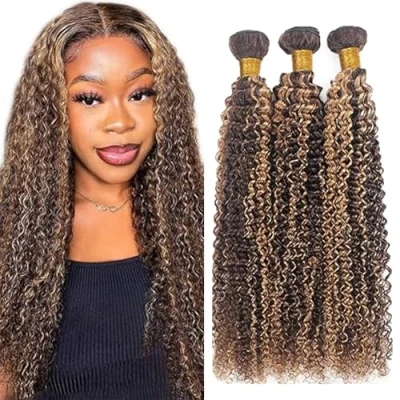 Afbeelding van Tuheerst Human Hair Bundles Curly Wave P427 Highlight Blonde Extensions 3 Brazilian Remy Real 16 Inches