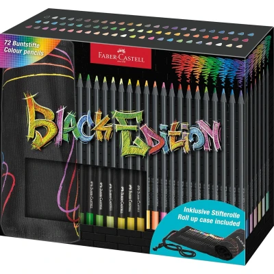Afbeelding van FABER CASTELL 116418 kleurpotloden set met stiften rol, 72 Black Edition kleurpotloden, incl. metallic en neonkleuren