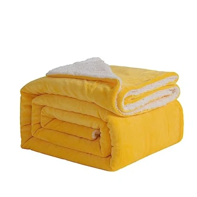 Afbeelding van Good Nite Deken 130 x 150 cm Omkeerbare Sherpa Fleece Pluizige Polyester Zachte en Warme Beddekens voor Thuis Reizen (Geel, Eenpersoons)