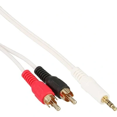 Afbeelding van InLine® Audiokabel, 2x Tulpplug naar 3,5mm M stereo, wit/goud, 1m