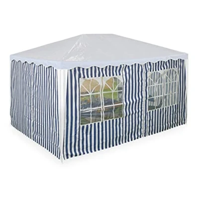 Afbeelding van Relaxdays zijwanden partytent set van 3 wanden 3x4m tuintent met ramen blauw wit