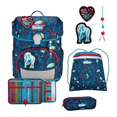 Afbeelding van Scout Schooltas LED Neo Set 4 delig White Unicorn Donkerblauw