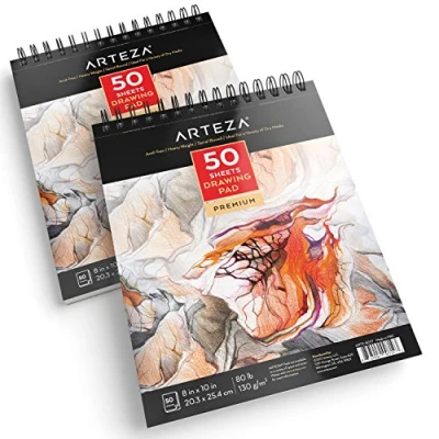 Afbeelding van Arteza Drawing Pad [20.3 x 25.4 cm, Pack of 2, 50 Pages Each] Spiral Bound Sketch with Durable 130 GSM Paper, Art Supplies for Students, &amp; Adults
