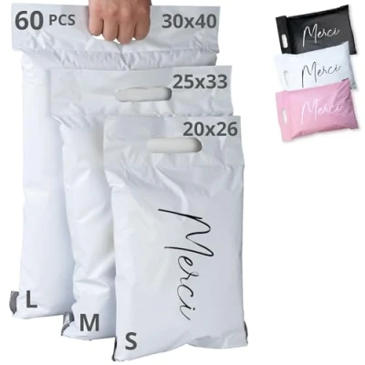 Afbeelding van 60 Verzendzakken Kleding Vinted 3 Maten S/M/L ONDOORZICHTIG/DUURZAAM/WATERDICHT Verzendenvelop van Kunststof Verzendtas tassen voor pakketten Bedankt