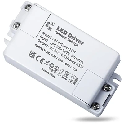 Afbeelding van REYLAX LED transformator 24V 15W 630mA, Ledtransformatoren AC 230V naar DC Voeding Driver, Laagspanningstransformator voor MR11 G4 MR16 GU5.3 lampen, ledstripverlichting, Trafo Adapter