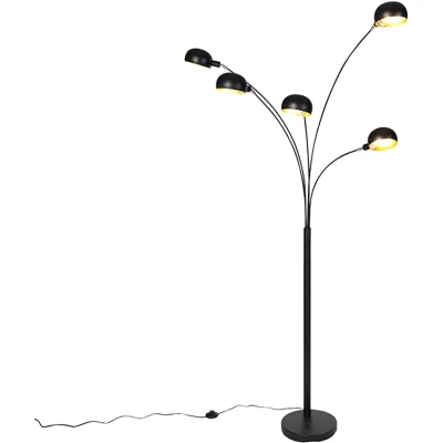 Afbeelding van QAZQA Design vloerlamp zwart 5 lichts Sixties