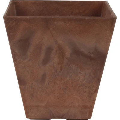 Afbeelding van Bloempot/plantenpot vierkant van gerecycled kunststof terra bruin D15 en H15 cm Plantenbakken