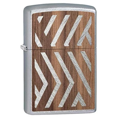 Afbeelding van Zippo Unisex&#039;s WOODCHUCK SWEEP, WALNUT EMBLEM Winddichte aansteker, Chroom, normaal