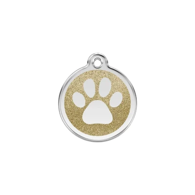 Afbeelding van Paw Print Gold glitter hondenpenning small/klein dia. 2 cm RedDingo