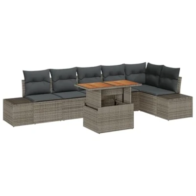 Afbeelding van vidaXL 7 delige tuinsofa set met kussens grijs poly rattan
