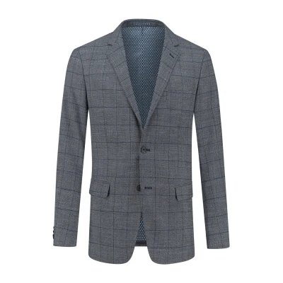 Afbeelding van Gents Colbert blokruit grijs blauw Maat 48