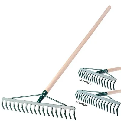 Afbeelding van KADAX hark, brede hark voor tuin, bloembed, gazon, tuinhark, strijkhark van metaal, bladhark, tuingereedschap, hooikoork, tuingereedschap (18 tanden, houten steel)
