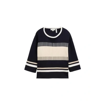 Afbeelding van TOM Tailor Trui, Dames, Maat: Large, Navy knit stripe design