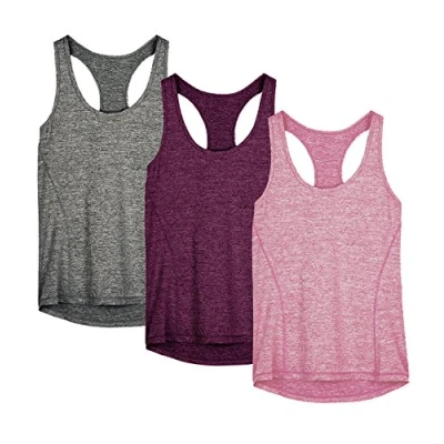 Afbeelding van icyzone Dames Sport Top Yoga Tank Ringer Back Running Fitness Functionele Shirt,3 Pack (XS,Houtskool/Rode knop/Roze)