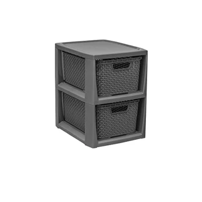 Afbeelding van BranQ Home Essential 100% gerecycled kunststof PP, ecologisch, plank in rotan design, antraciet, 2 manden