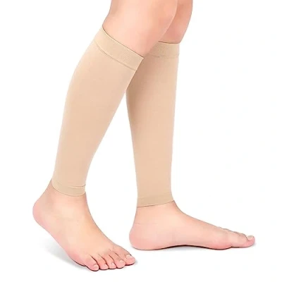 Afbeelding van compressiekousen voor kuiten, spataderen, Molletière bescherming 23 32 mmHg, klasse 2, mannen en vrouwen, ultralicht, elastische behandeling, beige, M