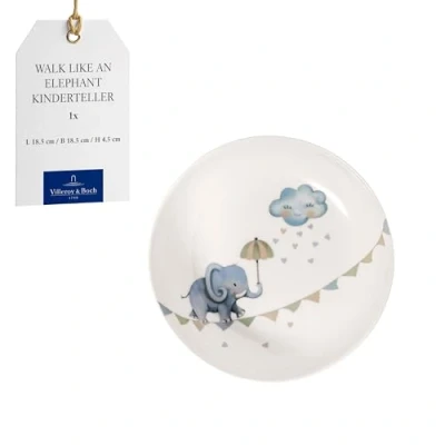 Afbeelding van Villeroy &amp; Boch Boho Kids &quot;Walk Like An Elephant&quot; Kinderbord Diep, Diep Bord Voor Kinderen, Porseleinen Bord, Soepbord, Pastabord, 18,5 Cm Ø, Vaatwasserbestendig, Magnetronbestendig, Meerkleurig