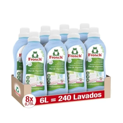 Afbeelding van Frosch Wasverzachter concentraat van katoen voor wasmachine, geschikt witte en gekleurde kleding, hypoallergeen milieuvriendelijk, verpakking 8 x 750 ml