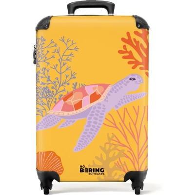 Afbeelding van NoBoringSuitcases.com® Handbagage koffer lichtgewicht Reiskoffer trolley Geel met schildpad Rolkoffer wieltjes Past binnen 55x40x20 en 55x35x25