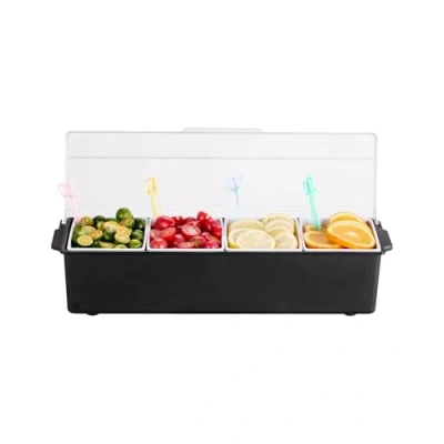 Afbeelding van VEVOR Gekoelde Kruiden Server 4 Compartimenten Serveerschaal met Deksel 503x165x117mm
