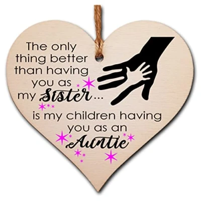 Afbeelding van Handgemaakte houten opknoping hart plaque cadeau voor zuster tante liefdevol bedachtzaam dank u Keepsake