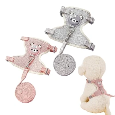 Afbeelding van 2 stuks konijnenriem, konijnenaccessoires, harnas, halsbanden en riemen voor kleine dieren, harnas met riem, konijnenharnas, verstelbare huisdierriem, ademend (roze)