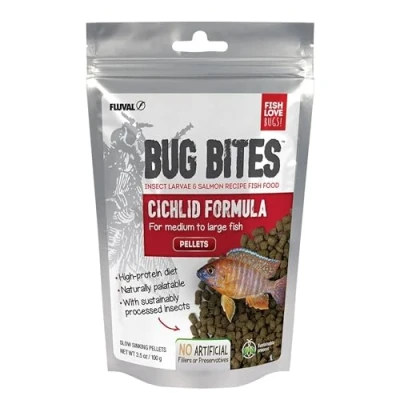 Afbeelding van Fluval Bug Bites visvoer, met insectenlarven, voor cichliden, langzaam zinkende pellets, 5 7 mm, 100 g