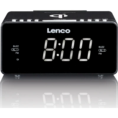 Afbeelding van Lenco CR 550BK Stereo FM Wekkerradio met USB en Qi Wireless smartphone oplader Zwart Black