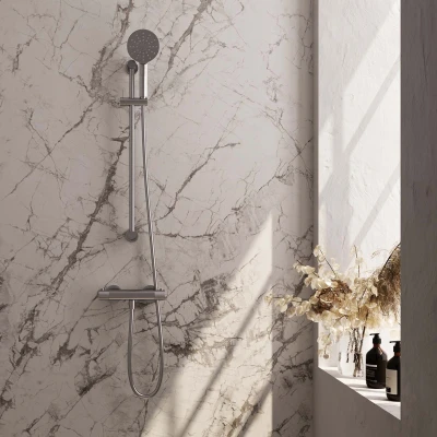 Afbeelding van Brauer Brushed carving Douchekraan opbouw glijstang 1 functie 2 knoppen handdouche rond 3 standen PVD geborsteld RVS