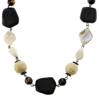 Afbeelding van Behave Lange bruine ketting met schelpen, stenen en houten kralen