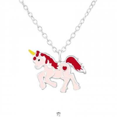 Afbeelding van ketting kinderen eenhoorn Zilveren ketting, roze