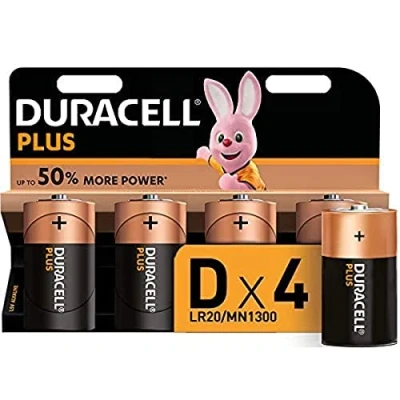 Afbeelding van Duracell Plus Mono alkaline batterijen LR20, Maat D 4 Stuk zwart, oranje