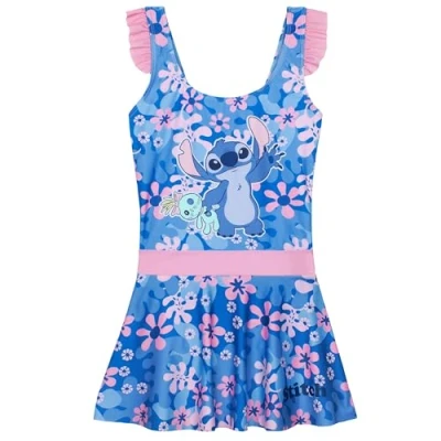 Afbeelding van Get Trend Badpak voor meisjes, rekbaar, eendelig badpak, comfortabele zwemkleding tieners, badkleding strand, zwembad, vakantie, essentials, Blauwe Stitch, 11 12 jaar