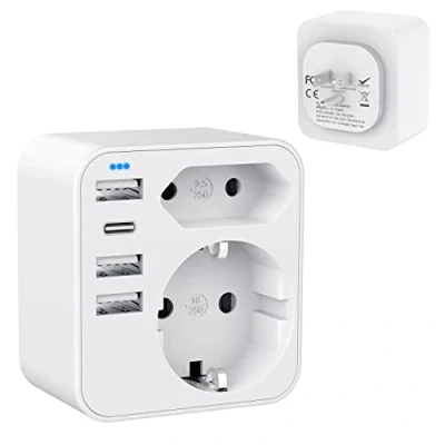 Afbeelding van HANYEAL Reisstekker USA met 3USB 1USB C, EU naar Adapter Plug 2AC,Reisstekker 17W 3.4A, Reisadapter Type B Stekker Amerika voor Canada Thailand Mexico Travel