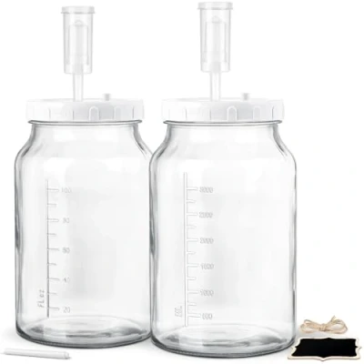 Afbeelding van Absovetu 2 stuks fermentatiepotten met luchtsluis en schroefdeksel, 4,2 liter heldere glazen potten luchtdichte deksel, ideaal voor zuurkool, kimchi, augurken, zuurdesemstarter, wijnbrouwen (130