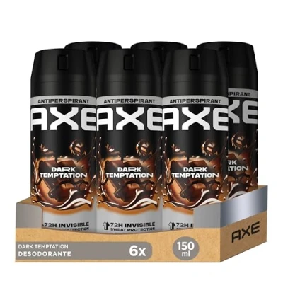 Afbeelding van 6x Axe Men Deodorant / Bodyspray &quot;Dark Temptation anti sweat, pro scent 72 uur&quot; 150 ml