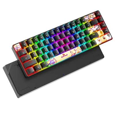 Afbeelding van Draagbaar 60% mechanisch gaming toetsenbord, 18 chroma RGB achtergrondverlichting, ultracompacte mini compacte 68 toetsen, kleurstofsublimatie, anime PBT toetsenbord met volledige