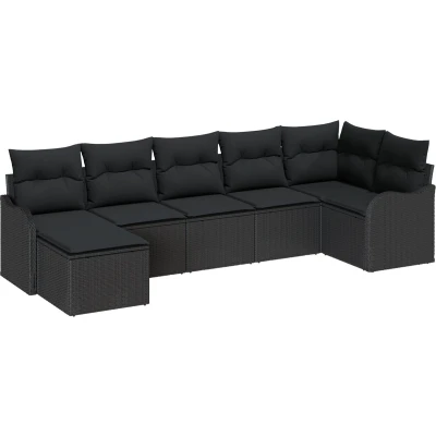Afbeelding van vidaXL 7 delige Tuin Sofa Set met Kussens Zwart Poly Rattan
