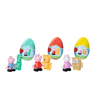 Afbeelding van BIG Bloxx Peppa Pig Funny Eggs Aanvulling op de speelsets uit serie, drie figuren met &quot;knuffeldieren&quot;, verpakt in kleurrijke eieren, voor kinderen vanaf 18 maanden