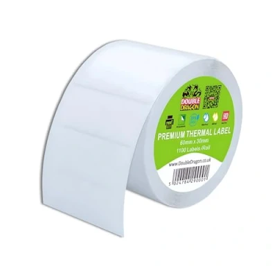 Afbeelding van Double Dragon, 1.000 directe Thermische labels, 60 mm x 30 mm, premium gecoat, zelfklevende witte stickers, voor Zebra, MUNBYN, Rollo, TSC, Toshiba, Citizen Printer, LP2844, GK420D, ZD420,