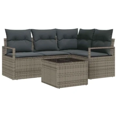 Afbeelding van vidaXL 4 delige Tuin Sofa Set met Kussens Zwart Poly Riet