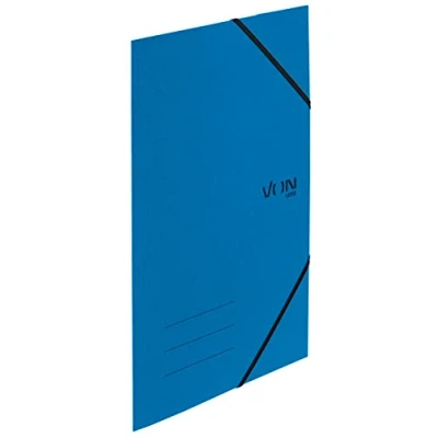 Afbeelding van VON Leitz, 30080035, hoekspannermap A4, gerecycled karton, voor 150 vellen, 3 kleppen, map met elastiek, moderne opdruk, lichte school en thuis, 5 stuks, blauw
