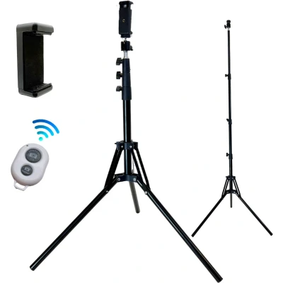Afbeelding van statief smartphone en camera met telefoonhouder telefoon 160 cm hoog inclusief bluetooth afstandsbediening