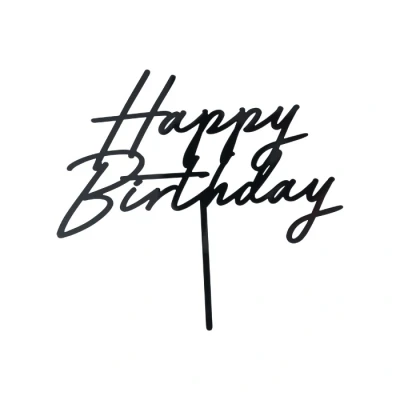 Afbeelding van Partydeco Acryl Cake Topper „Happy Birthday“ Schwarz