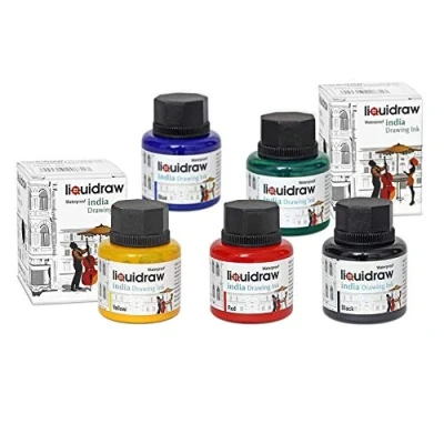 Afbeelding van Liquidraw Gekleurde tekening inkt set India inkt, waterdicht, van 5 verschillende kleuren, 35ml