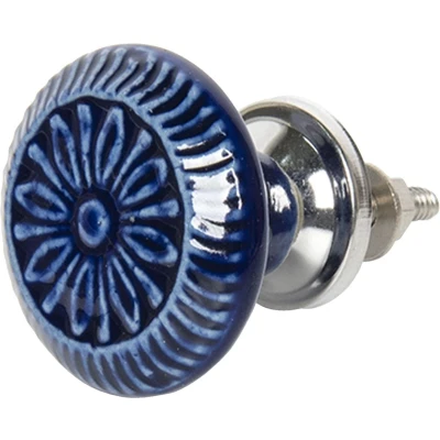 Afbeelding van Clayre &amp; Eef Deurknop Ø 4 cm Blauw Keramiek Rond Bloem Meubelknop