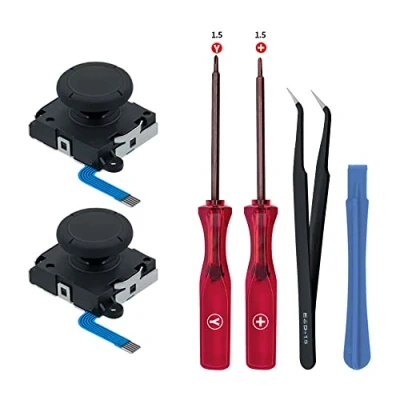 Afbeelding van Tolesum 3D analoge joystick reparatieset voor NS Switch/Switch OLED Joy Con/Switch Lite Controller met reparatiegereedschap, zwart