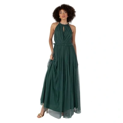 Afbeelding van Anaya with Love Dames Maxi Mouwloze Halter Hals Ruffle Empire A lijn voor Bruiloft Guest Ball Avond Gelegenheid Brudsmeid Jurk, emerald green, 44