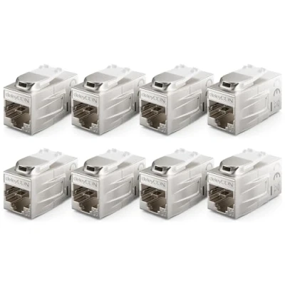 Afbeelding van deleyCON 8 Stuks CAT 7 Koppeling Keystone Metaal 2x RJ45 Connector Voor Patchkabel 600 MHz 10 Gbps LAN DSL Ethernet en te Gebruiken als Zilver